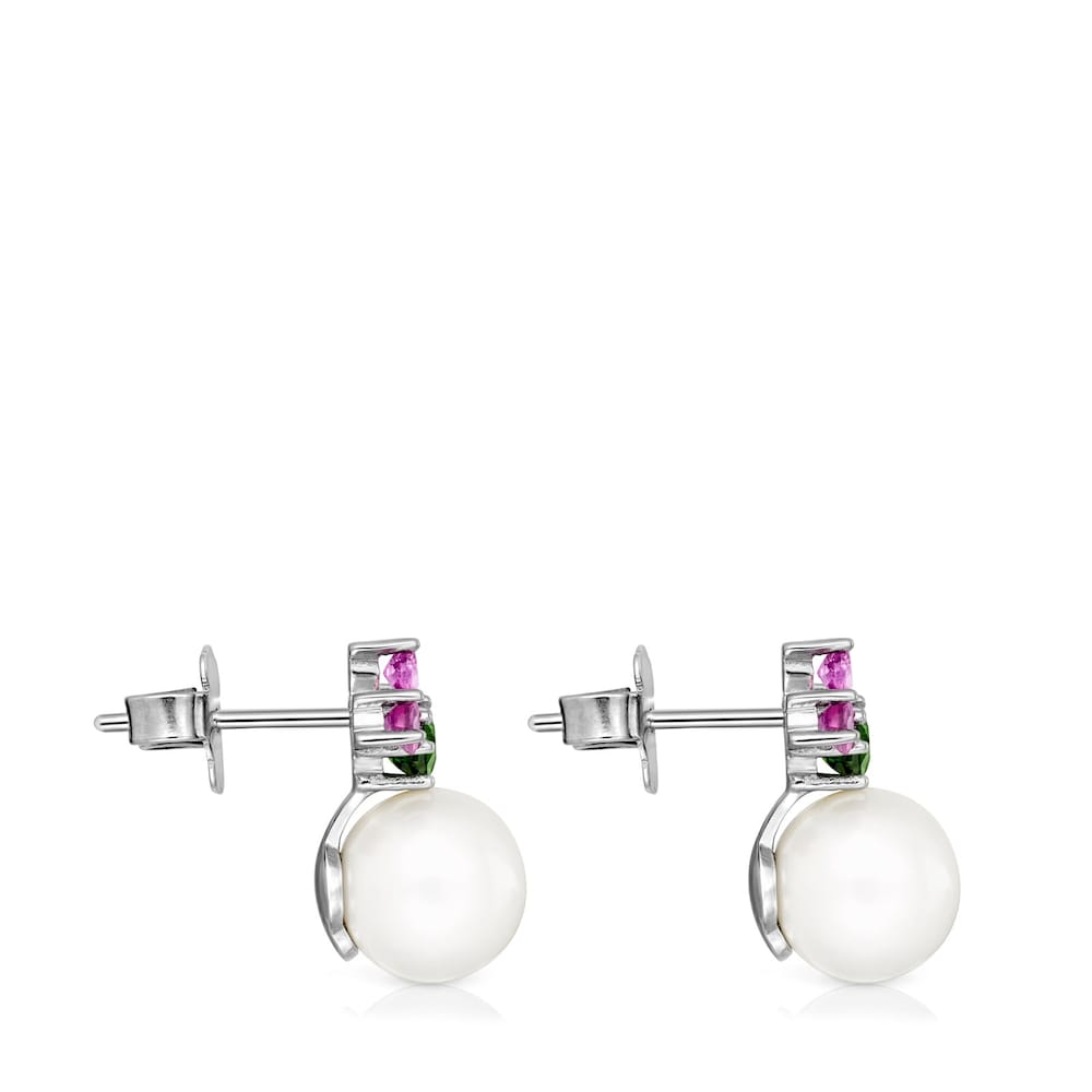 Titanium Real Sisy Earrings with multicolor Gemstones and Pearls