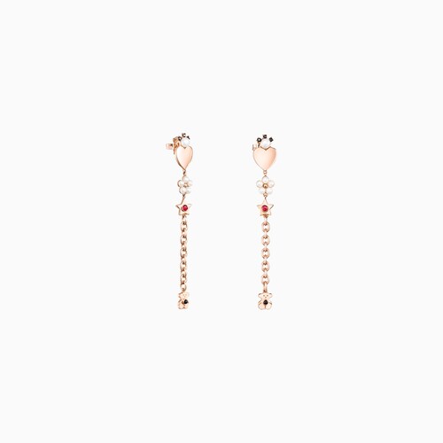 Pendientes largos con ba&ntilde;o de oro rosa 18 kt sobre plata y gemas Real Sisy