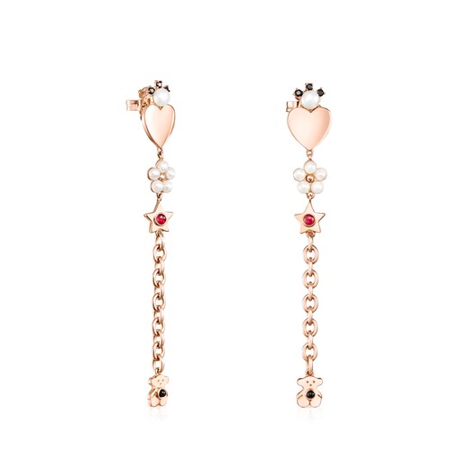 Long Rose Silver Vermeil Real Sisy Earrings with Gemstones image number 0