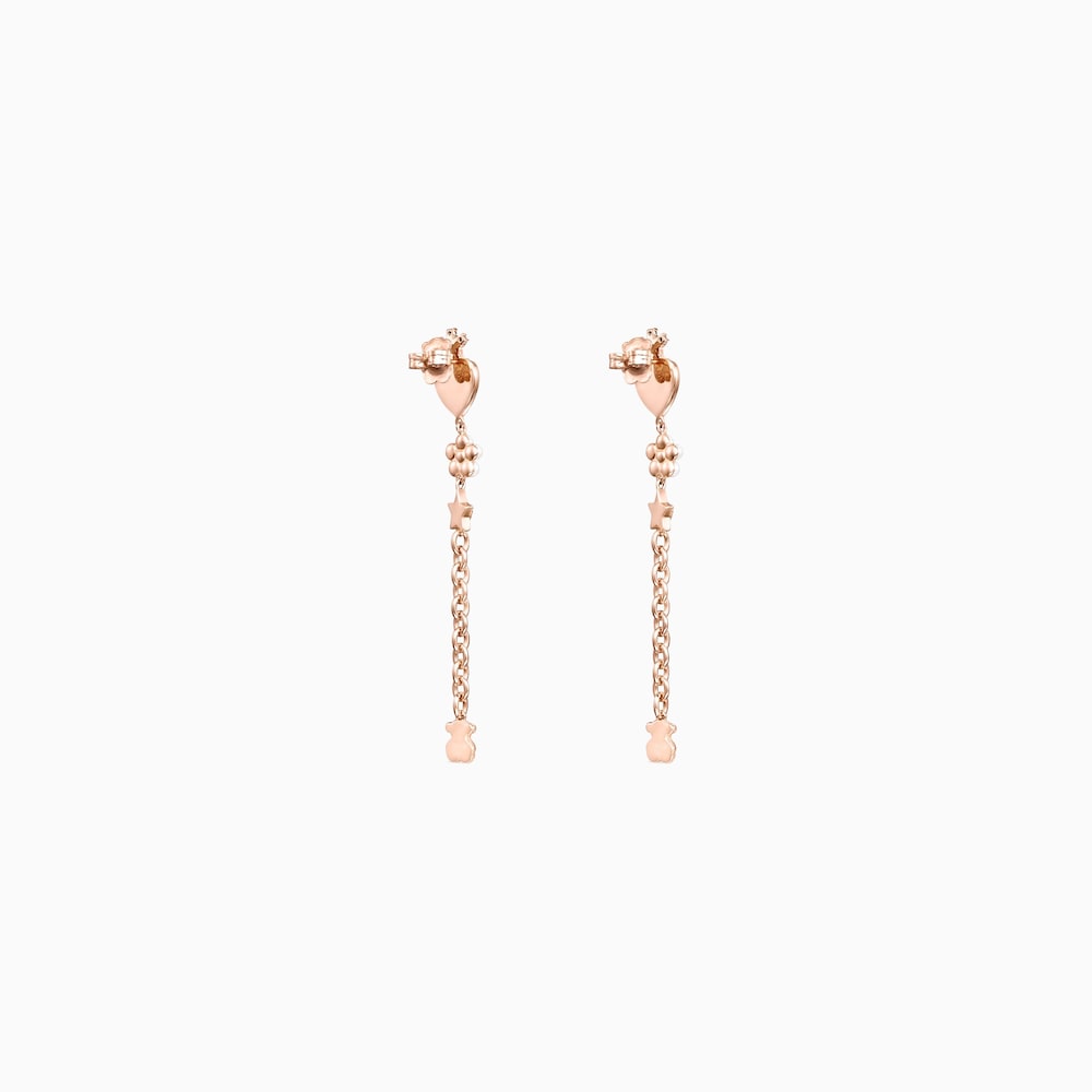 Pendientes largos con ba&ntilde;o de oro rosa 18 kt sobre plata y gemas Real Sisy