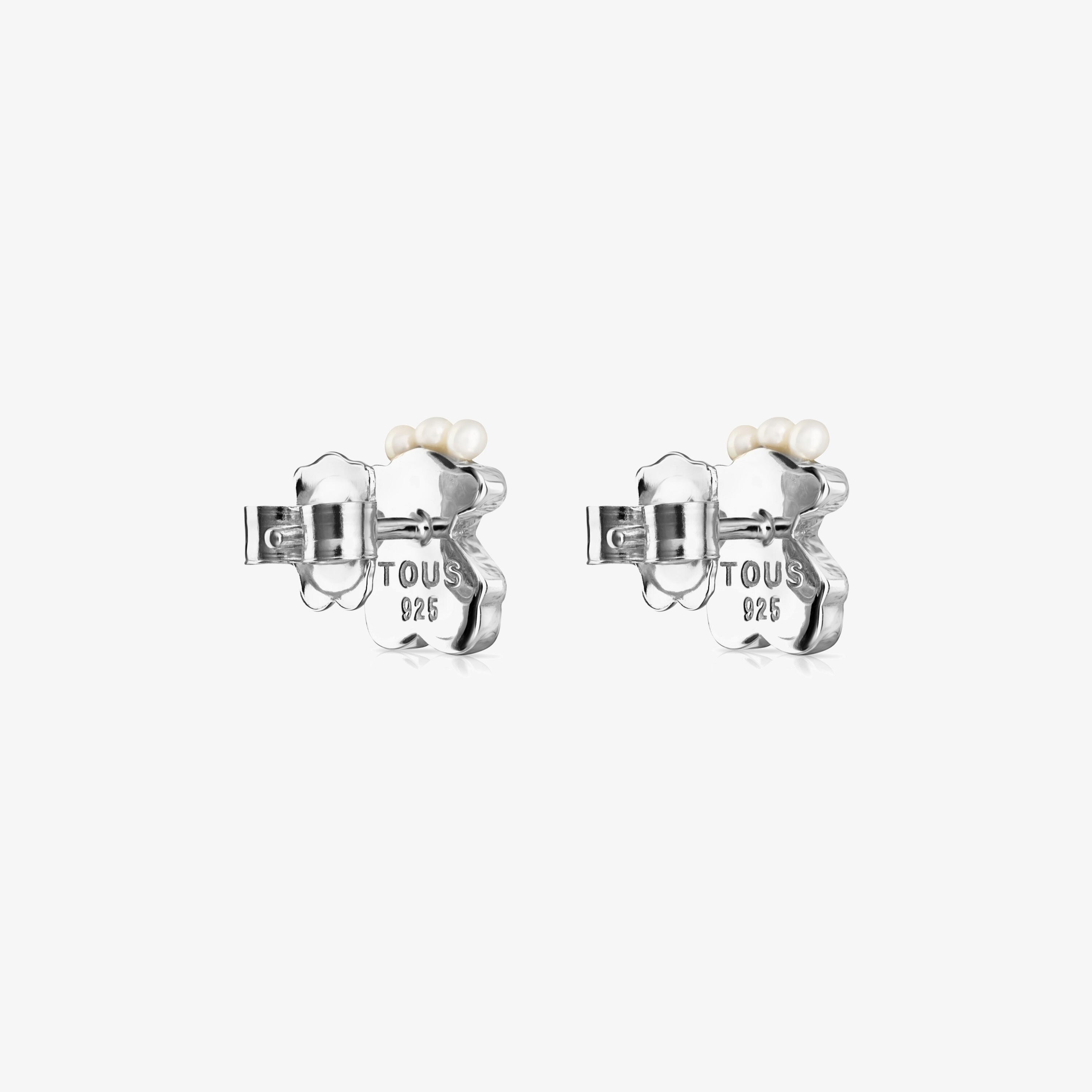 Silver Real Sisy bear Earrings with Pearls