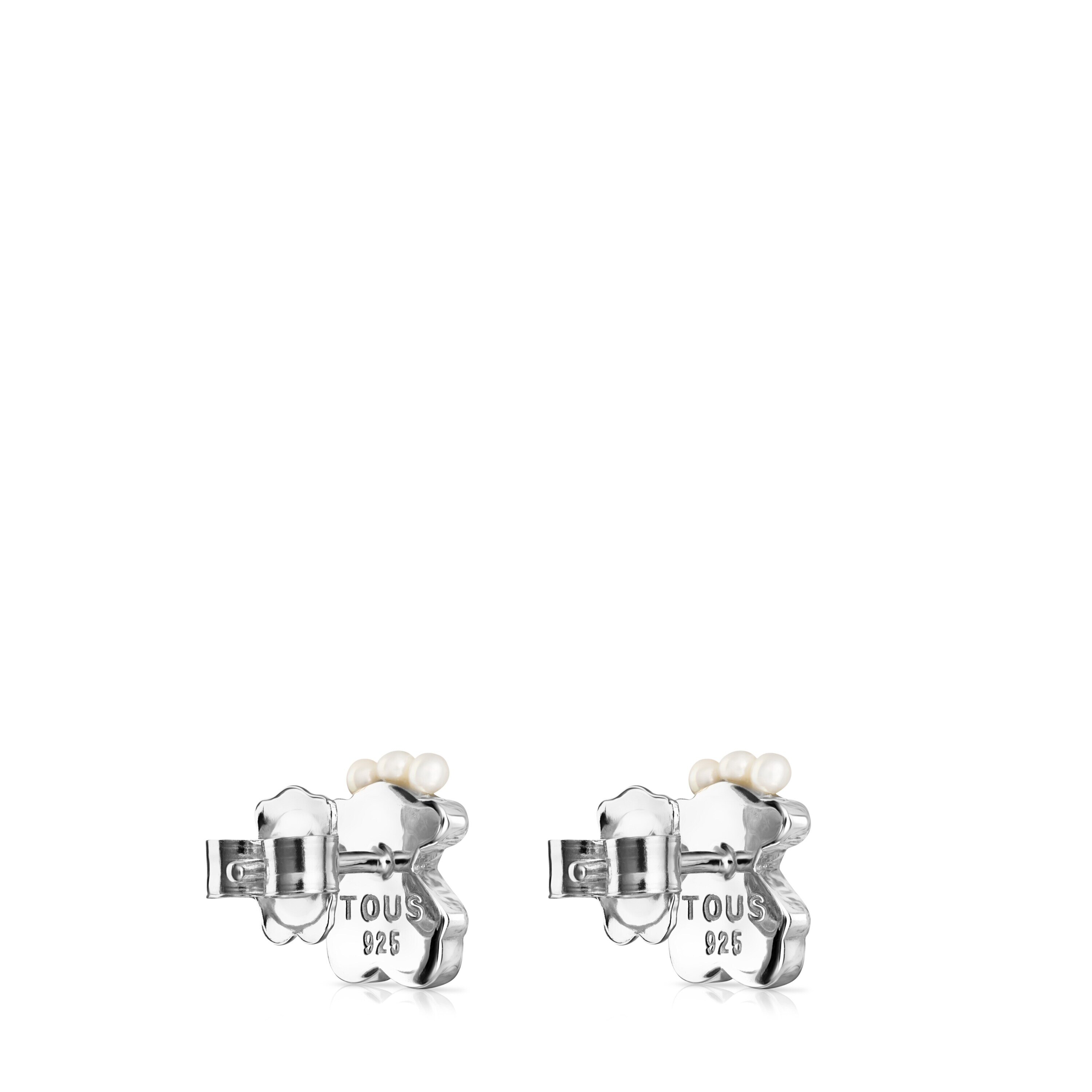 Silver Real Sisy bear Earrings with Pearls