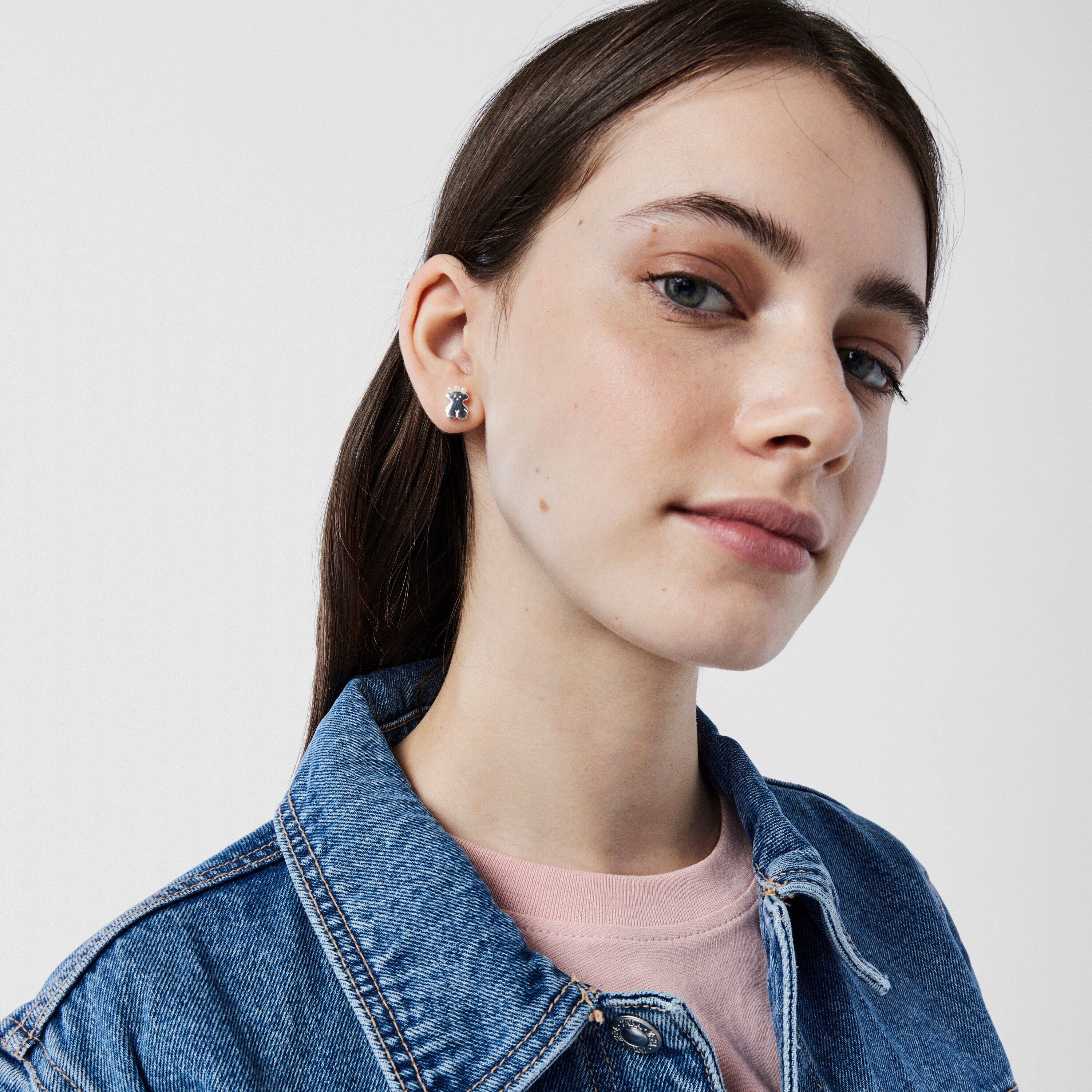 Silver Real Sisy bear Earrings with Pearls