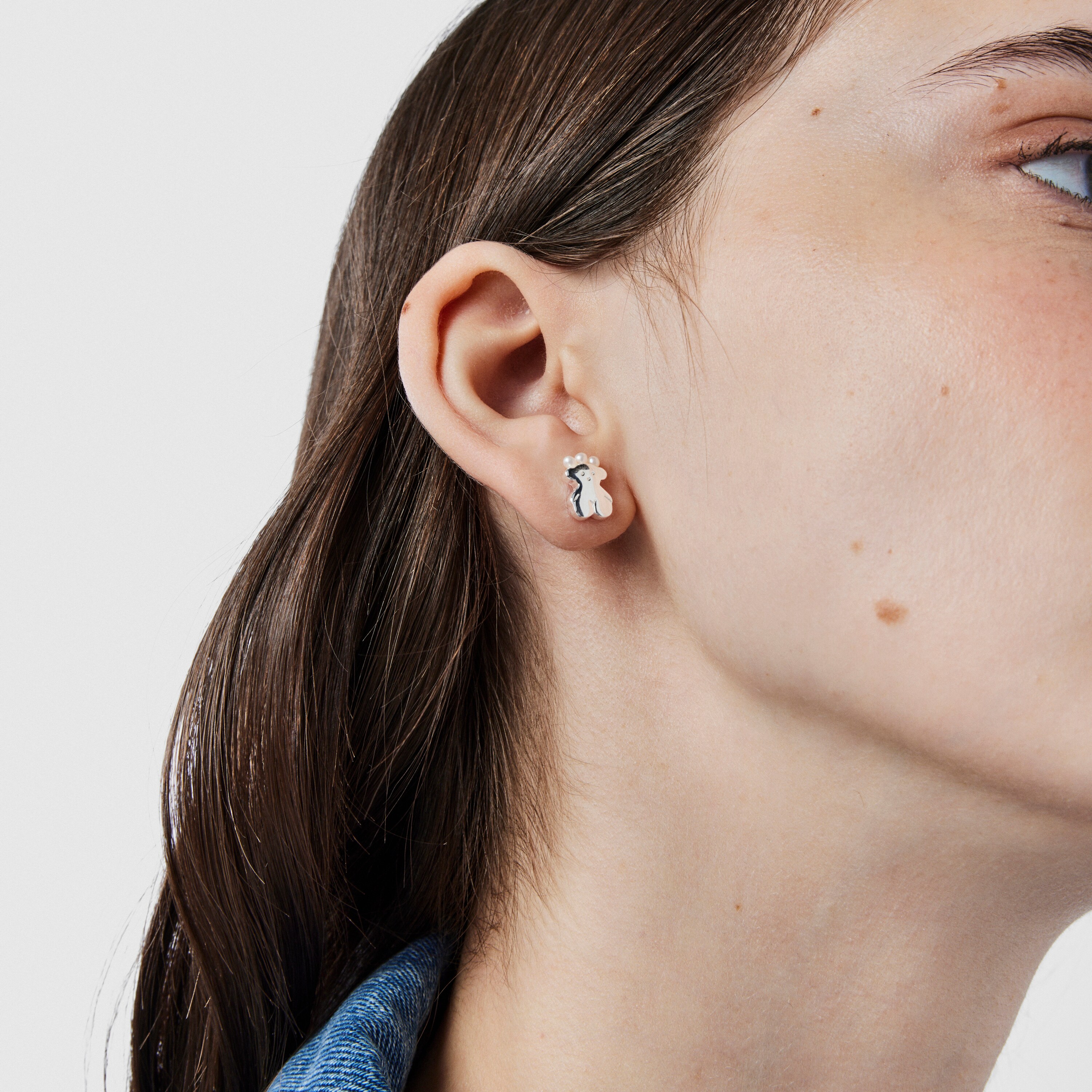 Silver Real Sisy bear Earrings with Pearls