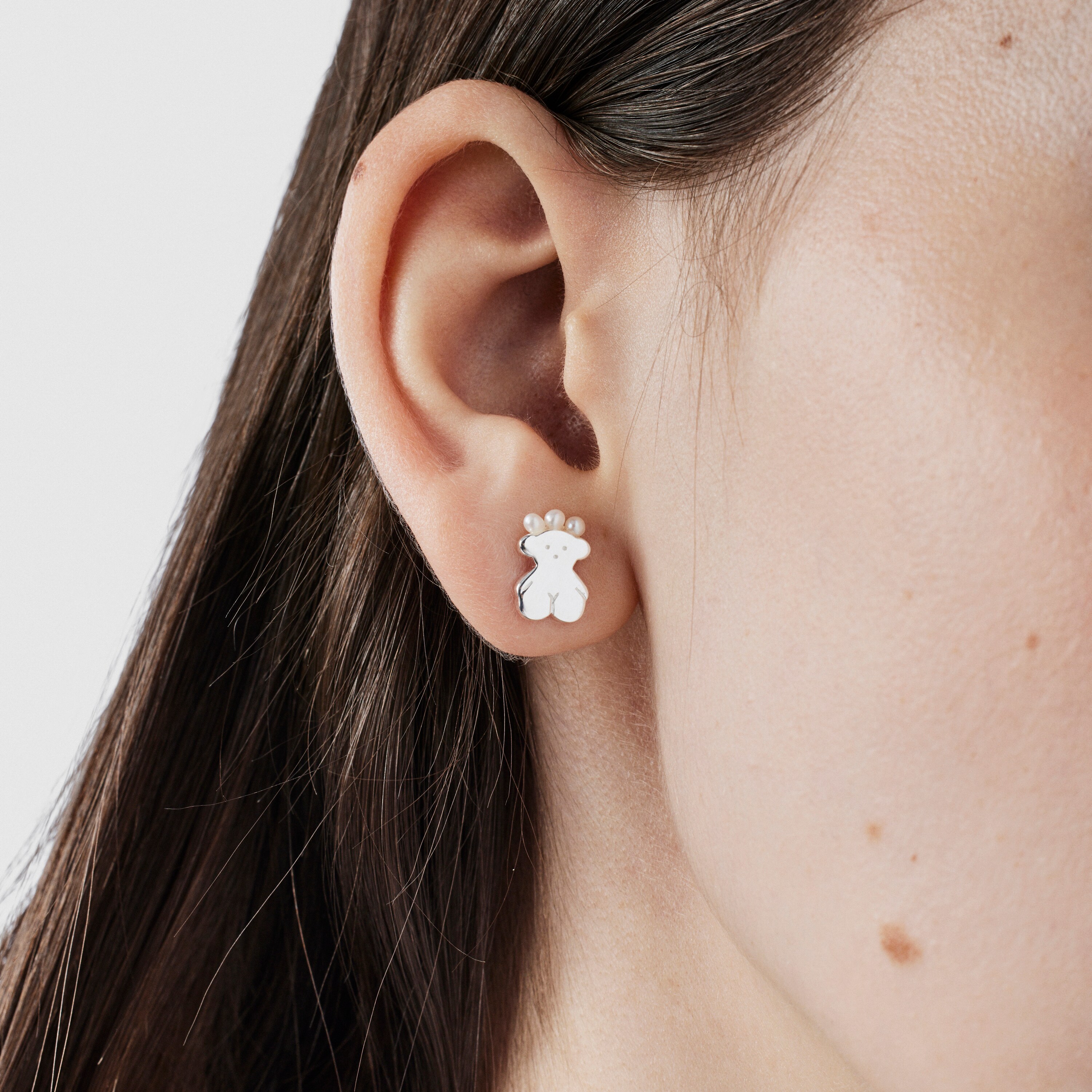 Silver Real Sisy bear Earrings with Pearls