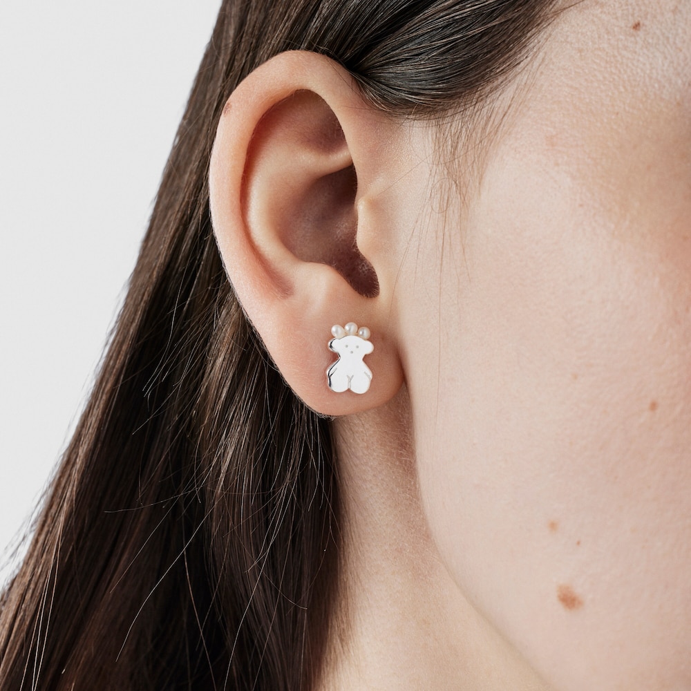Pendientes oso de plata y perlas Real Sisy
