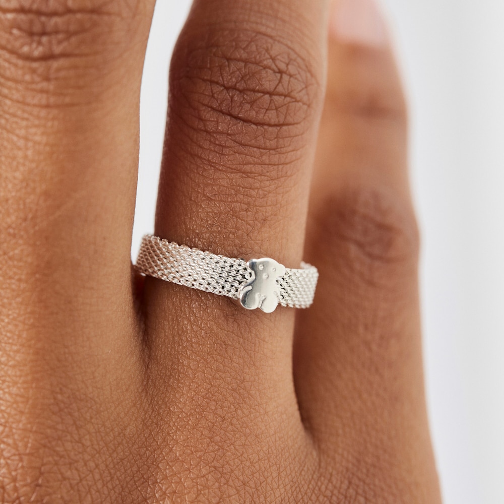 Anillo de plata motivo oso Icon Mesh