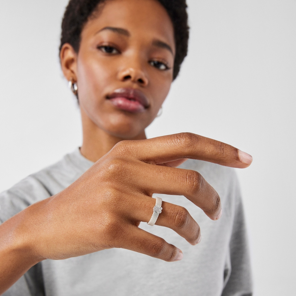 Anillo de plata motivo oso Icon Mesh