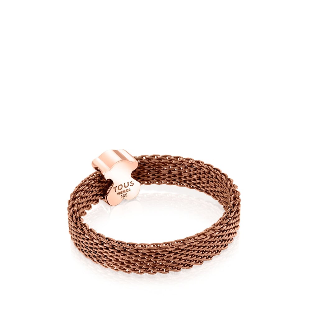 Anillo estrecho Real Sisy de Acero IP rosado y Plata ba&ntilde;o de oro rosa 18 kt sobre plata con Perla