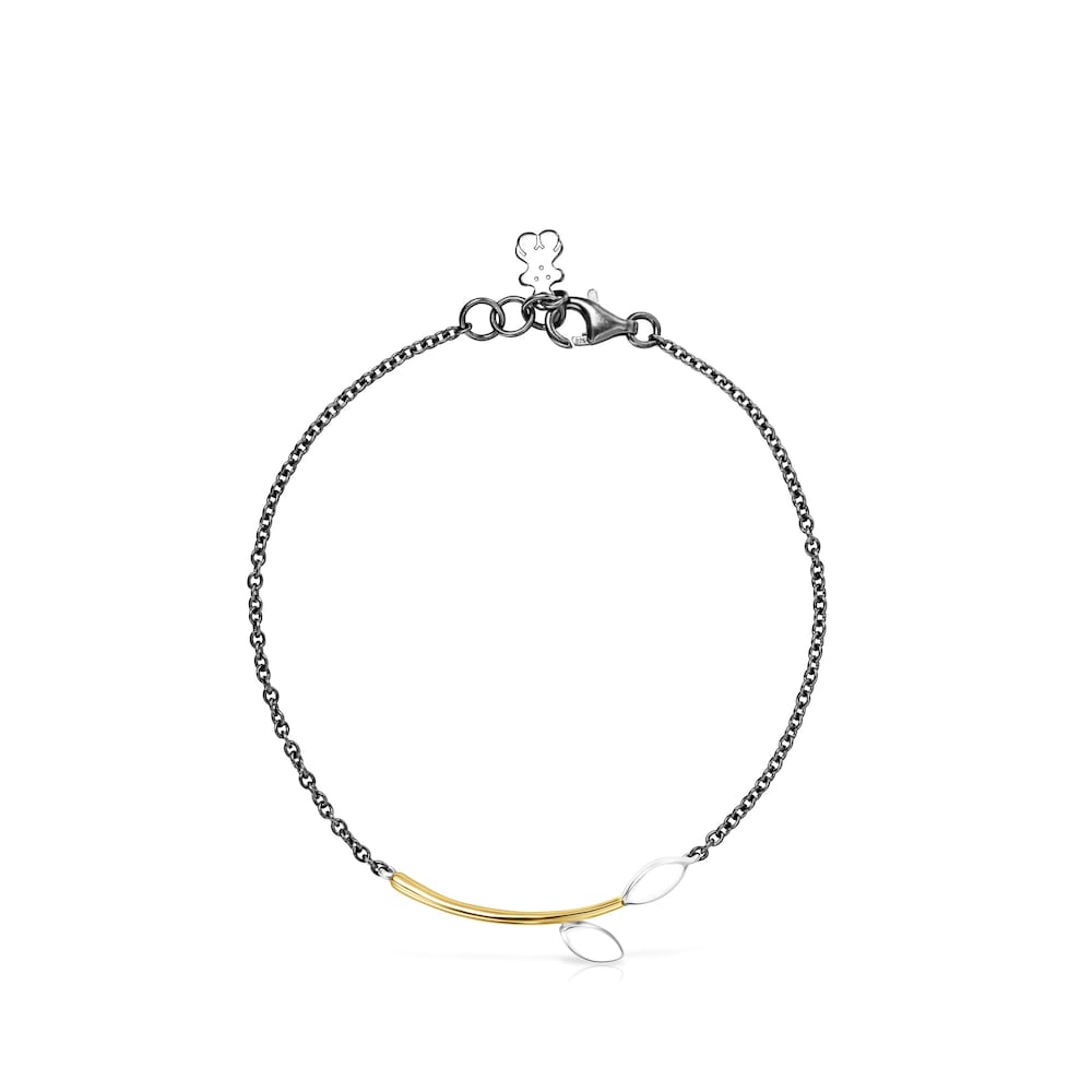 Pulseira Real Mix Leaf em Prata Vermeil, Prata Dark Silver e Prata