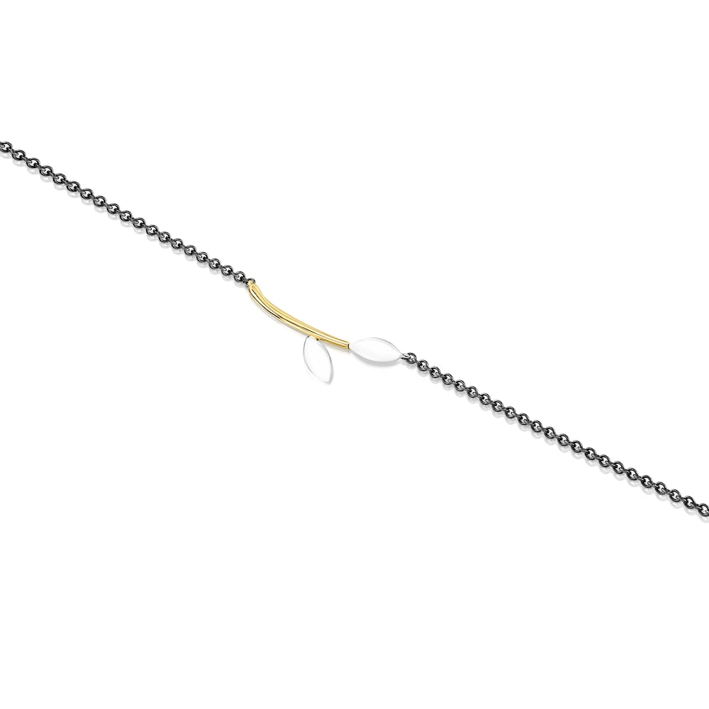 Pulseira Real Mix Leaf em Prata Vermeil, Prata Dark Silver e Prata
