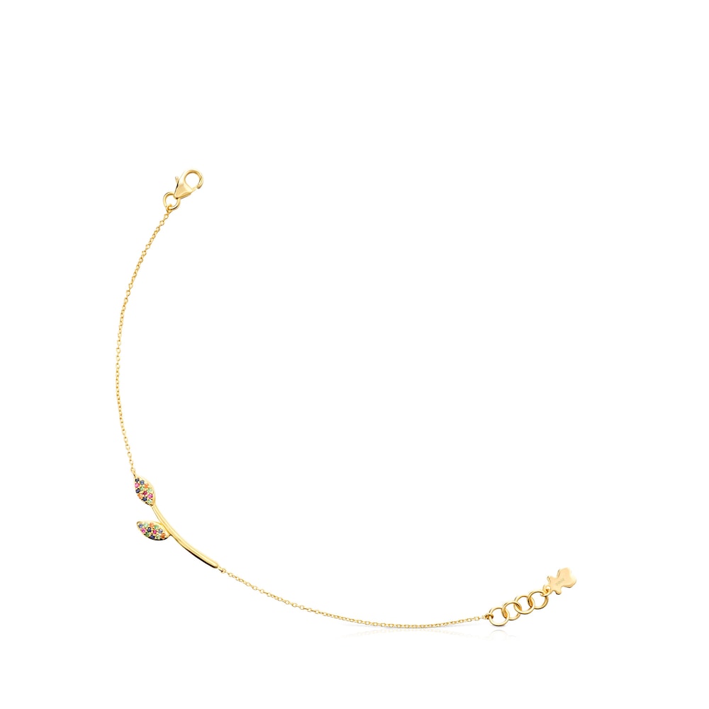 18K gold vermeil Real Mix Leaf Bracelet with Gemstones
