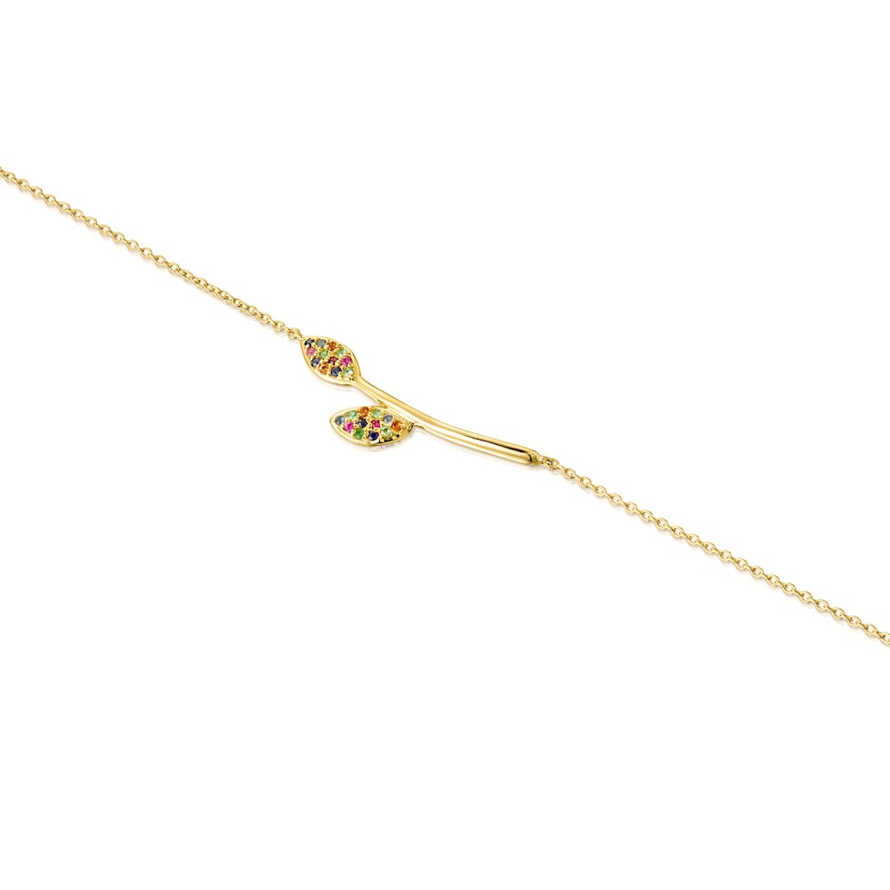18K gold vermeil Real Mix Leaf Bracelet with Gemstones