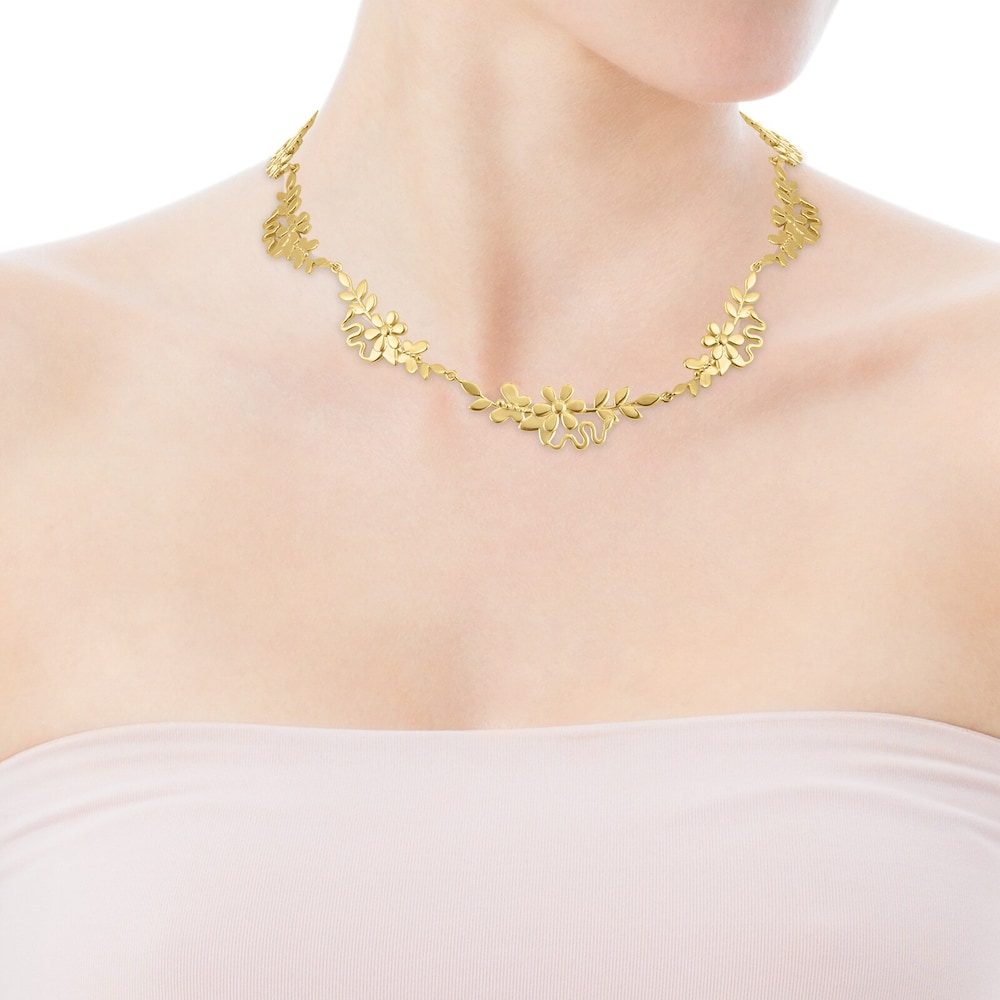 Collar Real Mix Leaf con ba&ntilde;o de oro 18 kt sobre plata