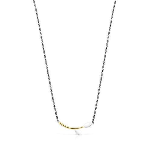 Dark Silver, Silver and Silver Vermeil Real Mix Leaf Necklace image number 0