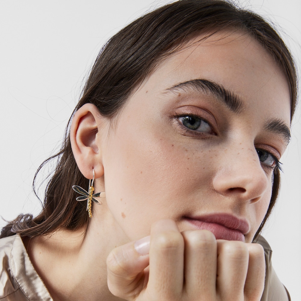 Aretes cortos Real Mix Bera de Plata y Plata con ba&ntilde;o de oro 18 kt sobre plata