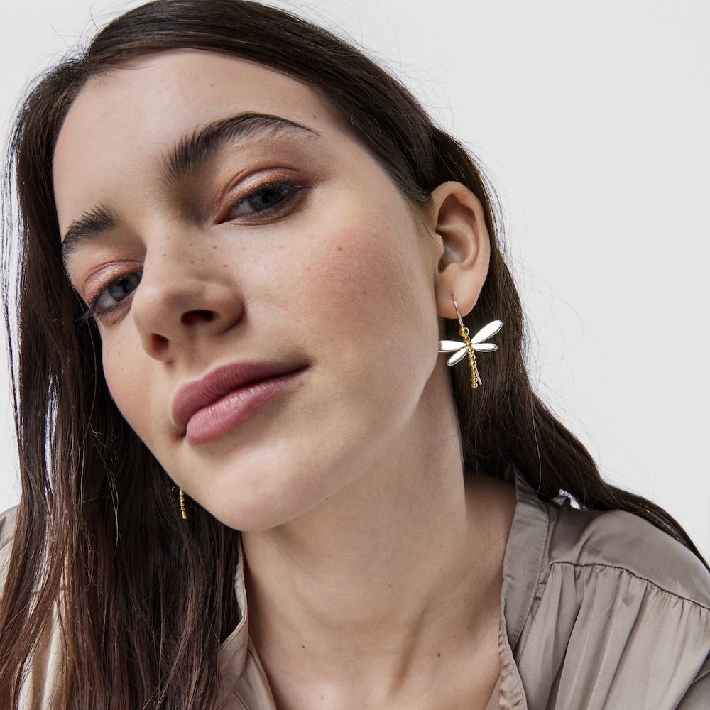 Aretes cortos Real Mix Bera de Plata y Plata con ba&ntilde;o de oro 18 kt sobre plata