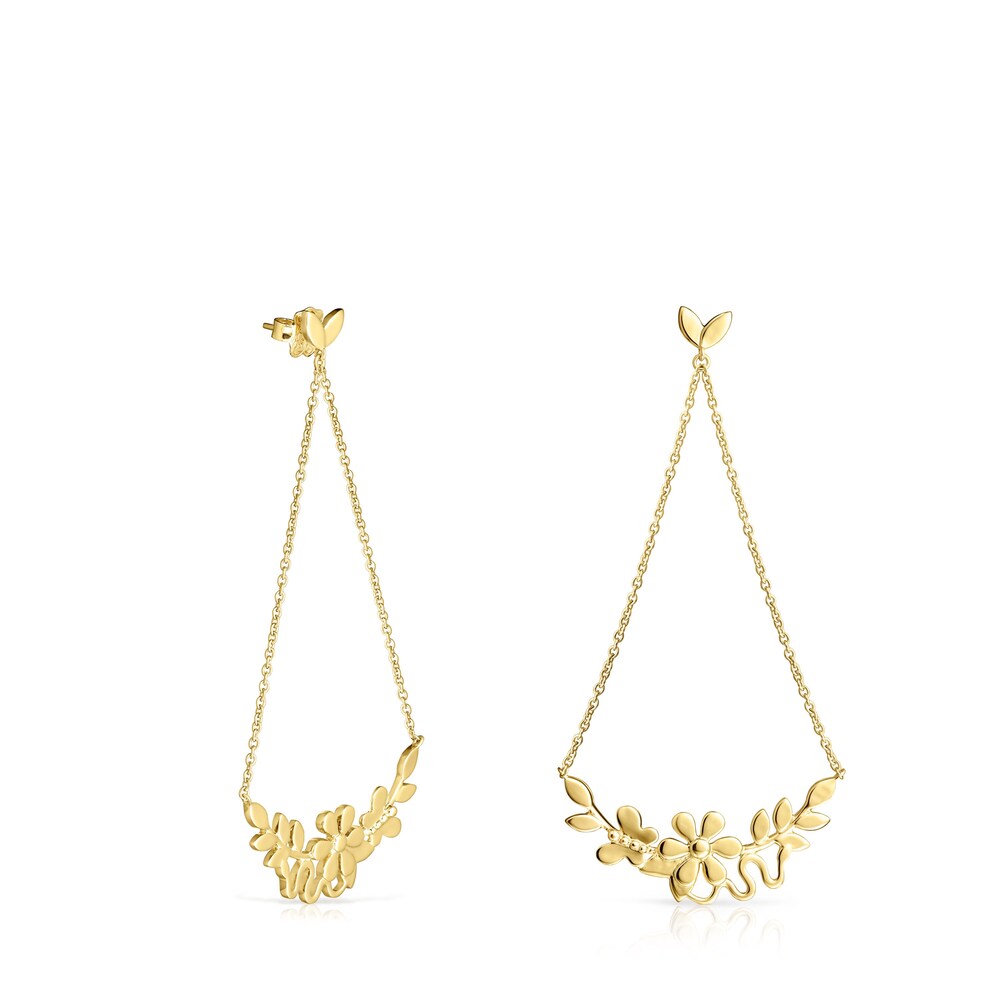 Pendientes largos Real Mix Leaf con ba&ntilde;o de oro 18 kt sobre plata