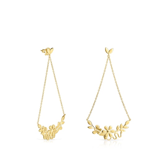 Aretes largos Real Mix Leaf con ba&ntilde;o de oro 18 kt sobre plata image number 0