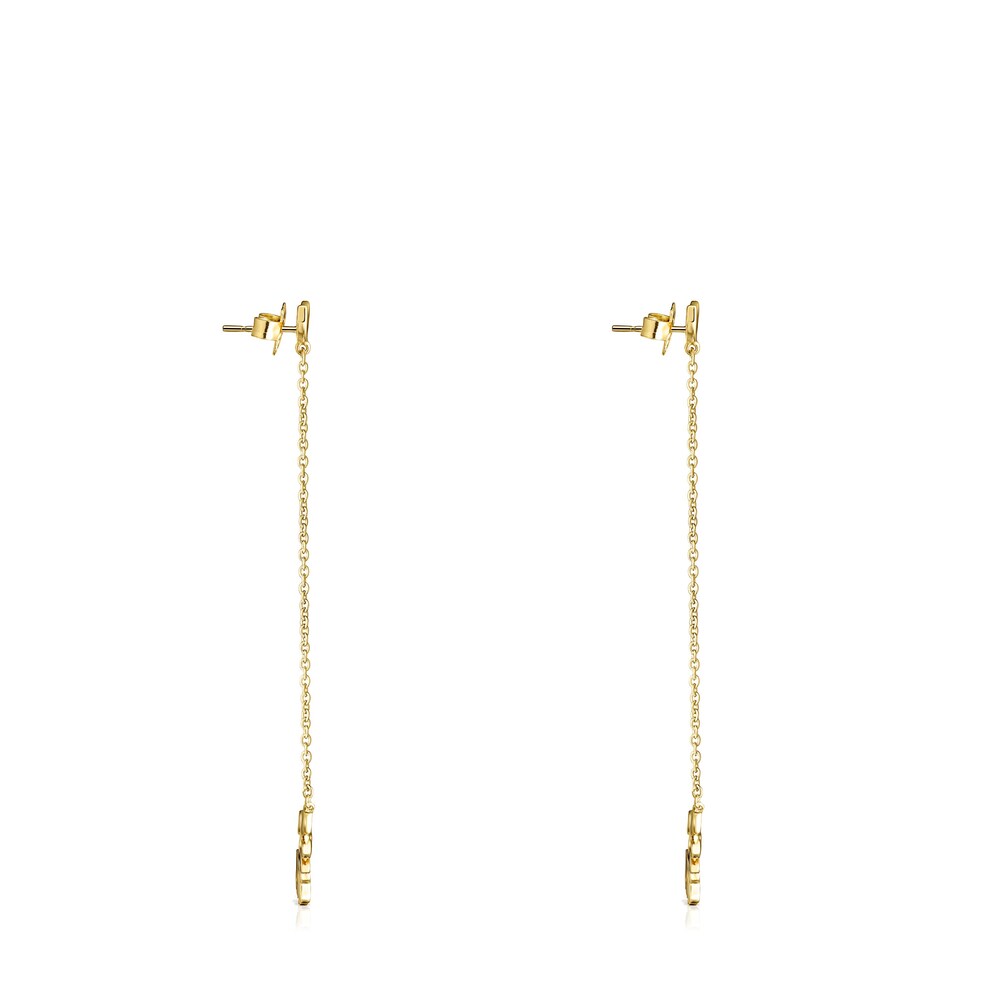 Pendientes largos Real Mix Leaf con ba&ntilde;o de oro 18 kt sobre plata