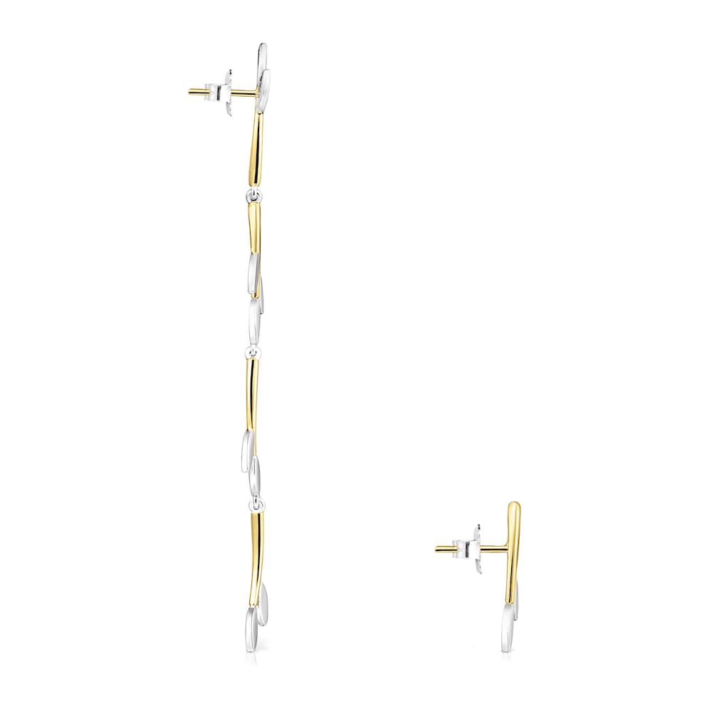 Pendientes con ba&ntilde;o de oro 18 kt sobre plata y plata largo y corto Real Mix Leaf