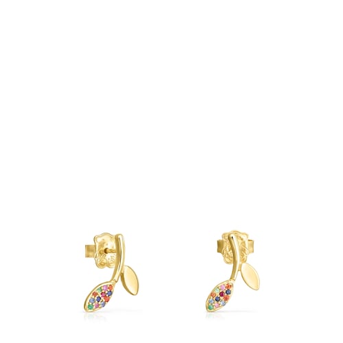 Pendientes Leaf con ba&ntilde;o de oro 18 kt sobre plata y gemas Real Mix image number 0