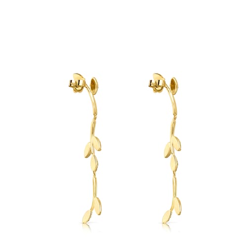 Long Silver Vermeil Real Mix Leaf Earrings with Gemstones