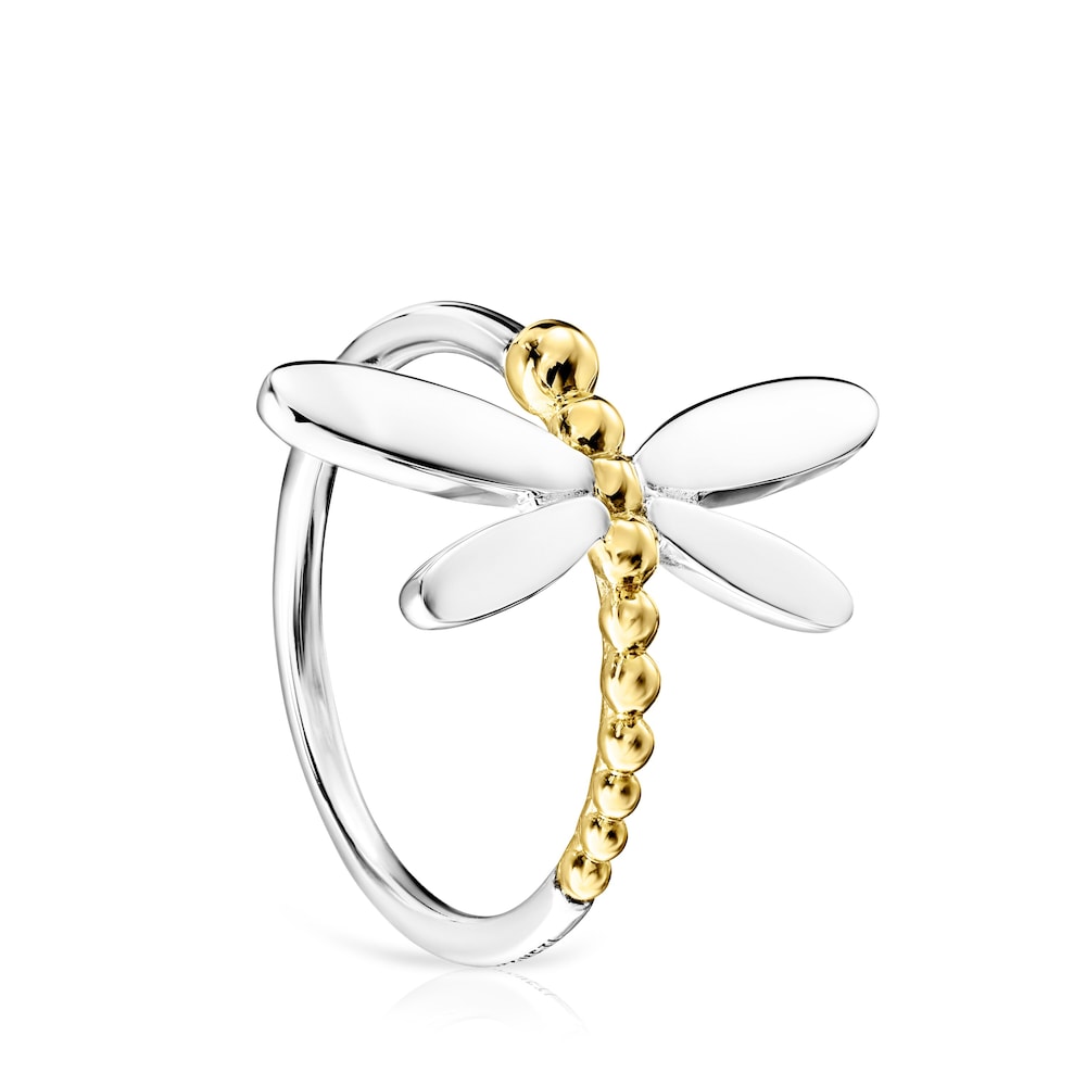 Anillo de plata y plata con baño de oro 18 kt sobre plata motivo libélula Real Mix Bera image number 0