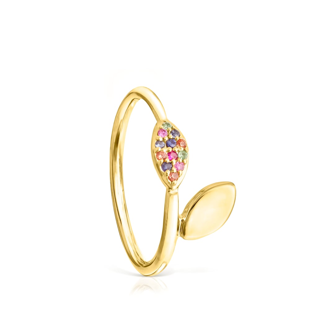 Anillo de plata vermeil con gemas Real Mix Leaf