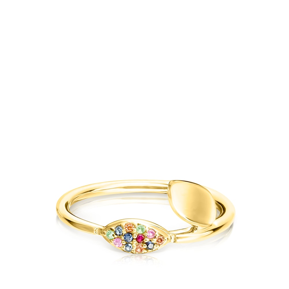 Anillo de plata vermeil con gemas Real Mix Leaf