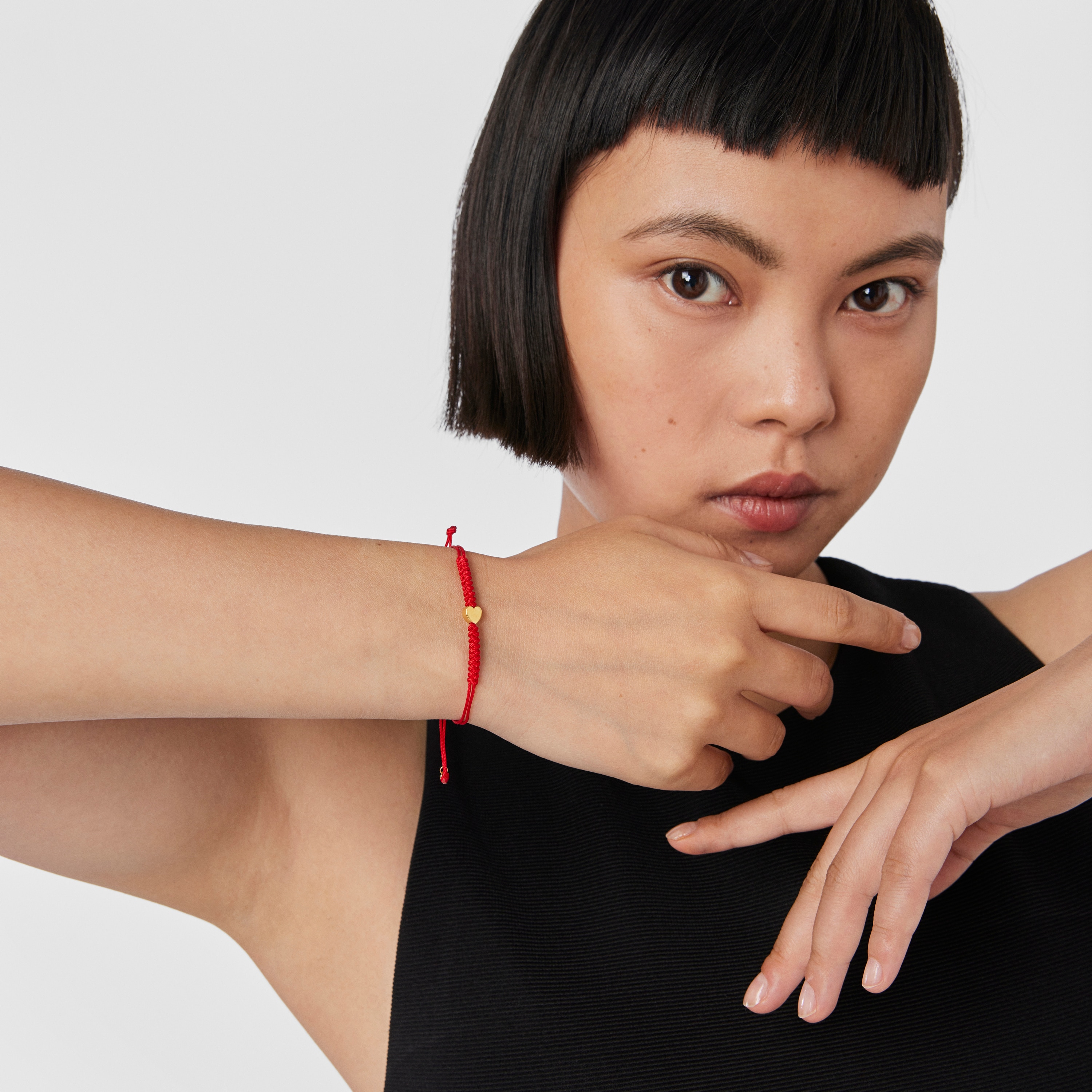 Red Cord and 24 K solid gold Sweet Dolls XXS heart Bracelet