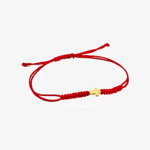 Pulsera cruz de cord&oacute;n en color rojo y oro 24 K Sweet Dolls XXS