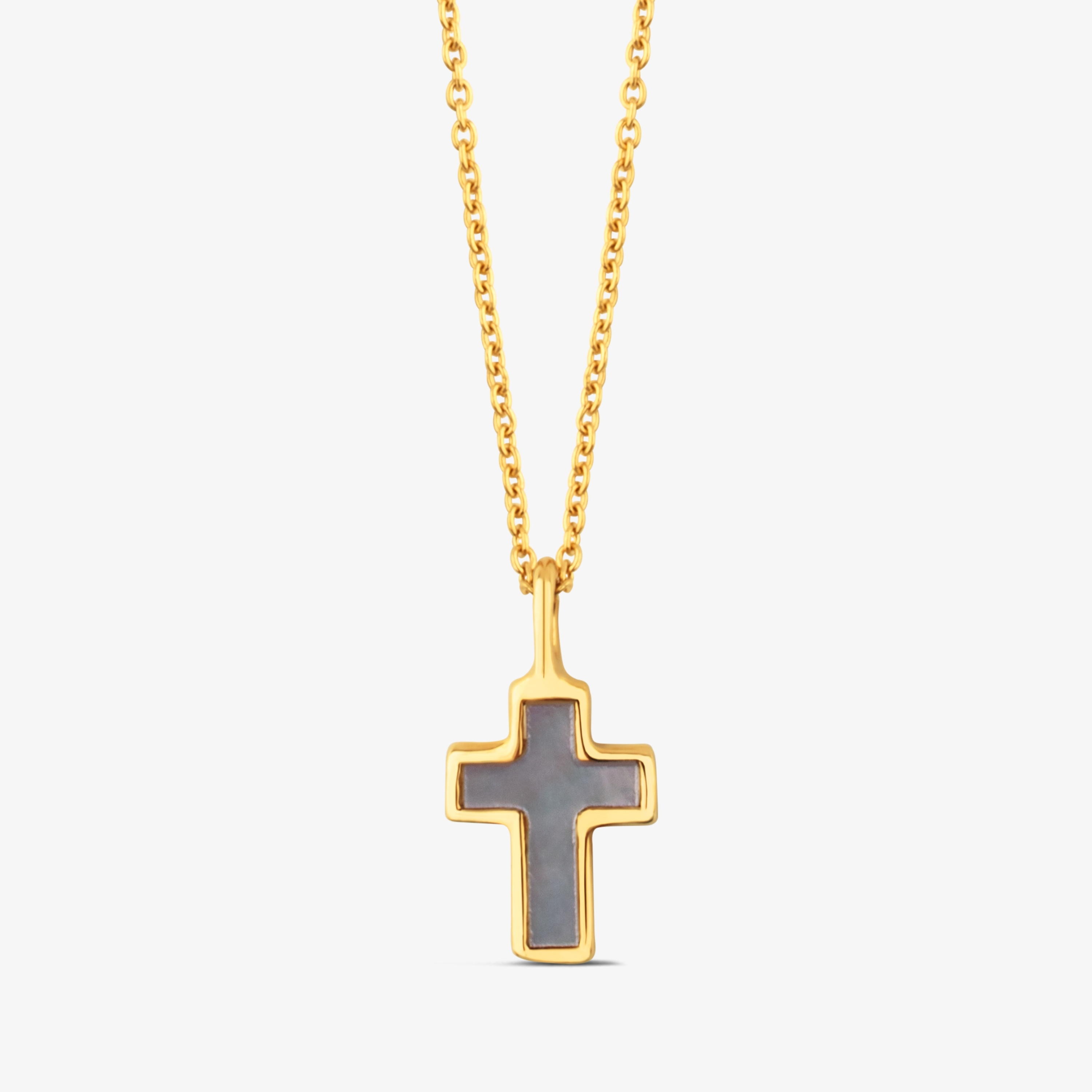 18K solid gold and Mother-of-pearl XXS cross Necklace