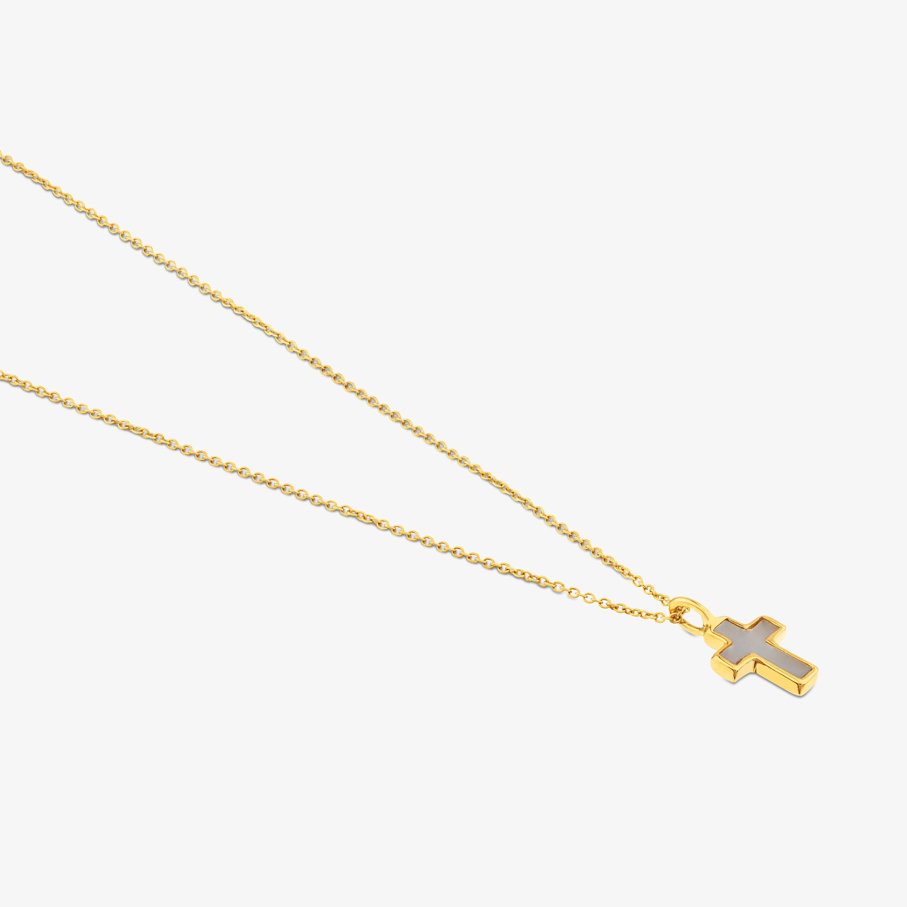 18K solid gold and Mother-of-pearl XXS cross Necklace