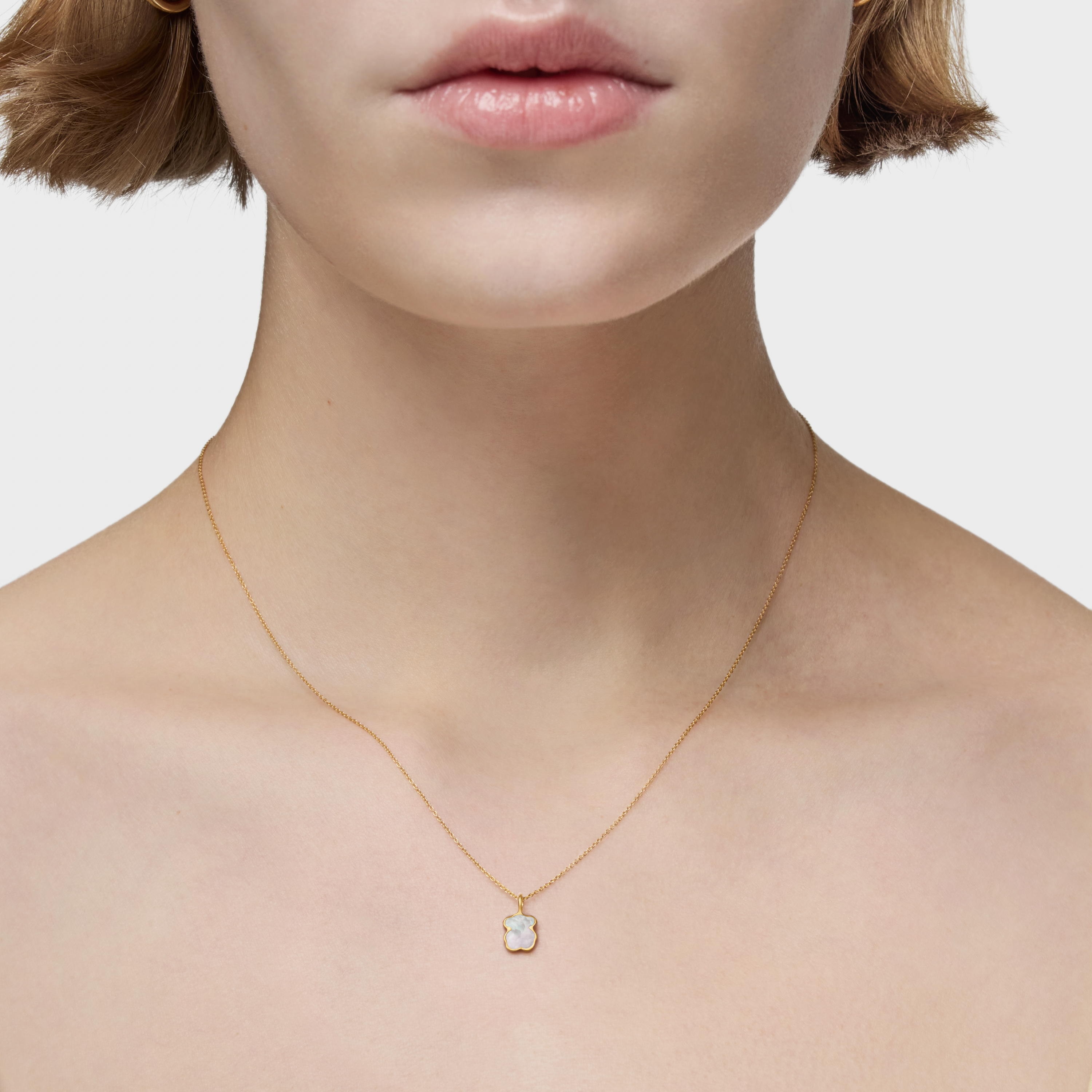 Collar oso de oro y nácar XXS