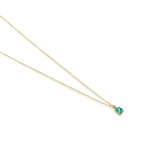 Gold TOUS Color Necklace with Amazonite and Ruby