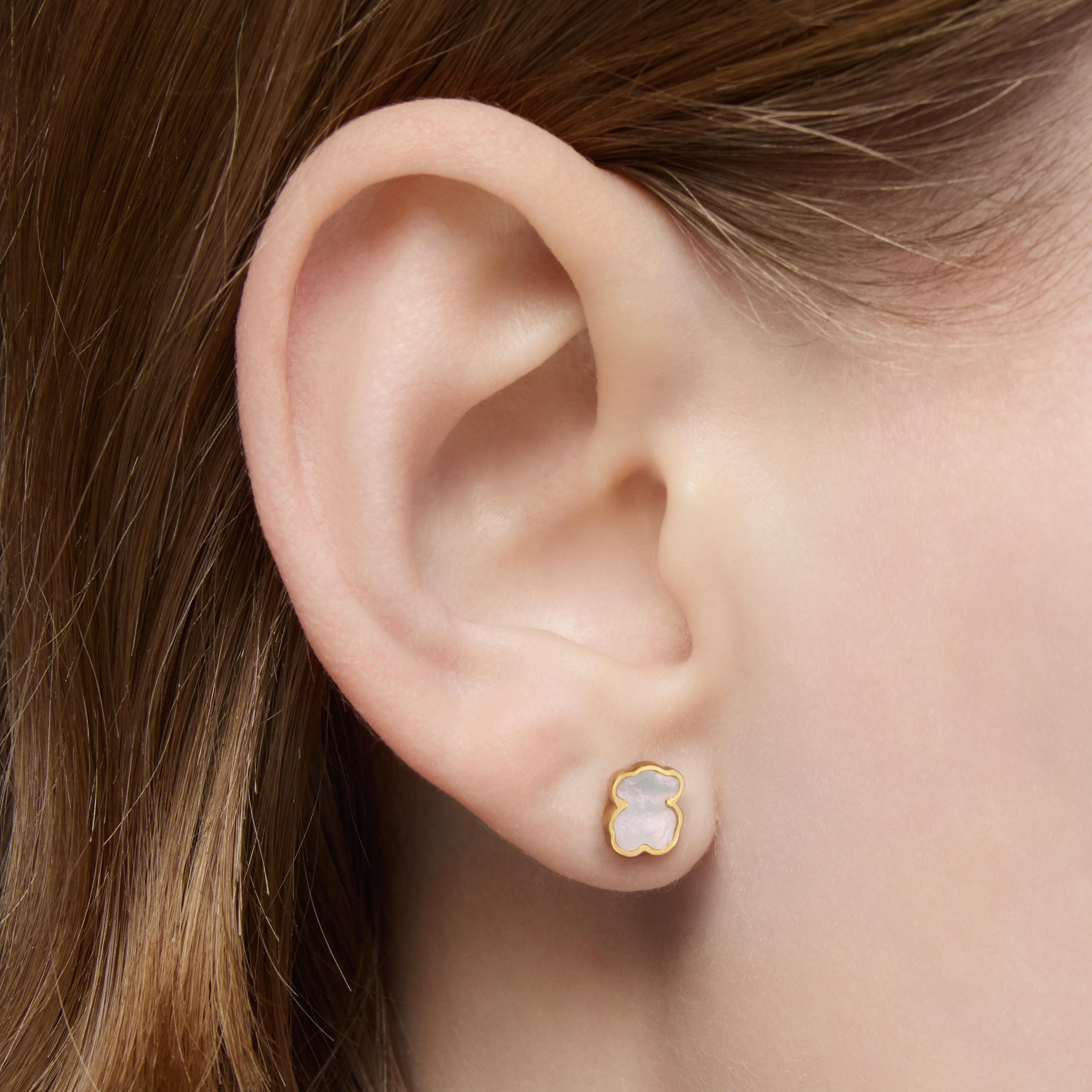 18K solid gold and Mother-of-pearl XXS bear Earrings