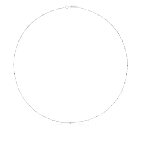 Gargantilha fina TOUS Chain em Ouro branco com bolas intercaladas, 45 cm.