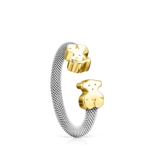Anillo de acero y oro motivo oso mediano TOUS Mesh