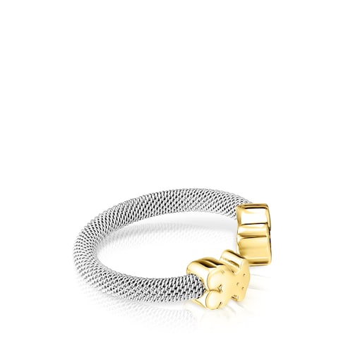 Anillo de acero y oro motivo oso mediano TOUS Mesh