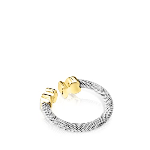Anillo de acero y oro motivo oso mediano TOUS Mesh