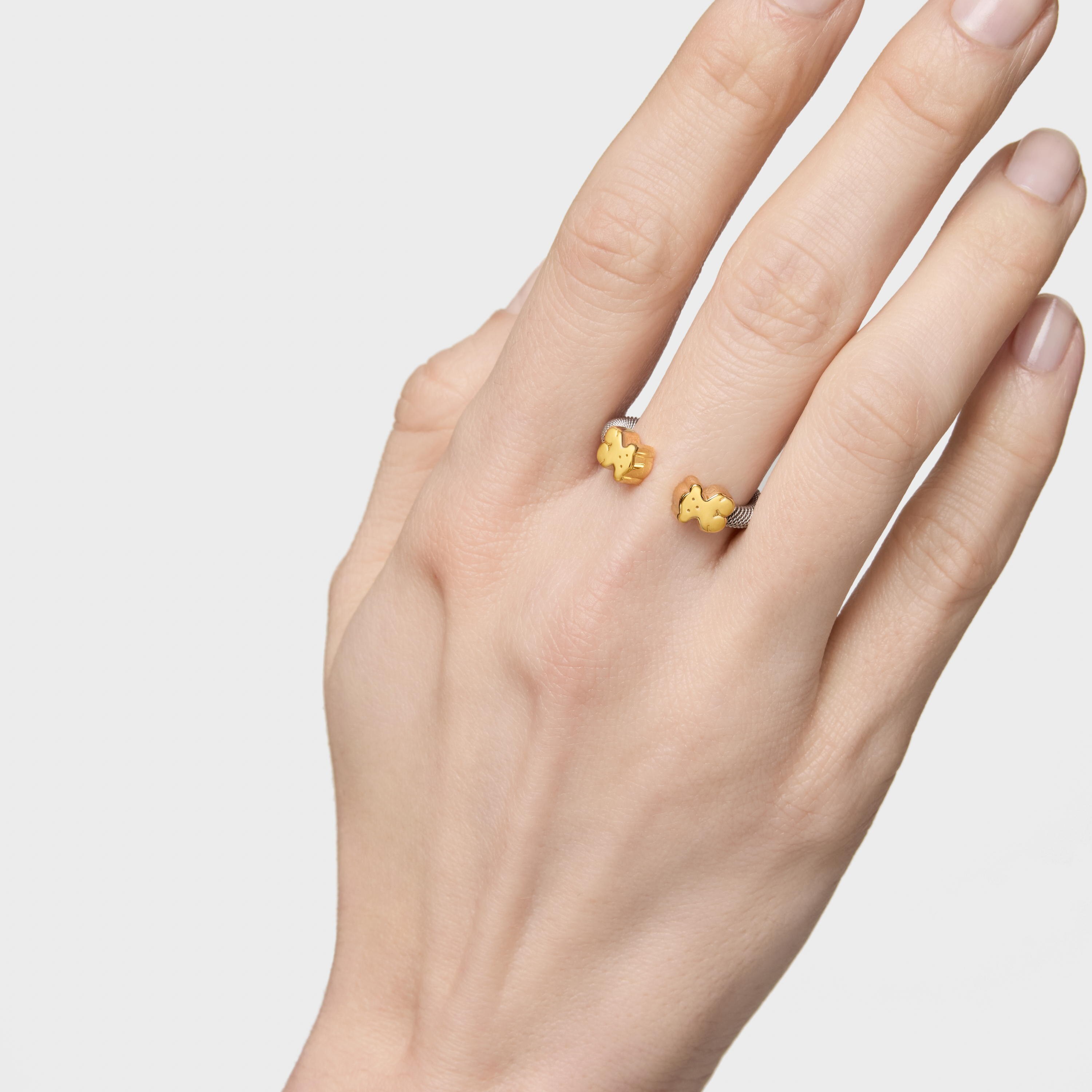 Steel and 18K solid gold TOUS Mesh Ring 0,7cm.