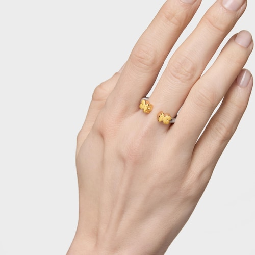 Anillo de acero y oro motivo oso mediano TOUS Mesh