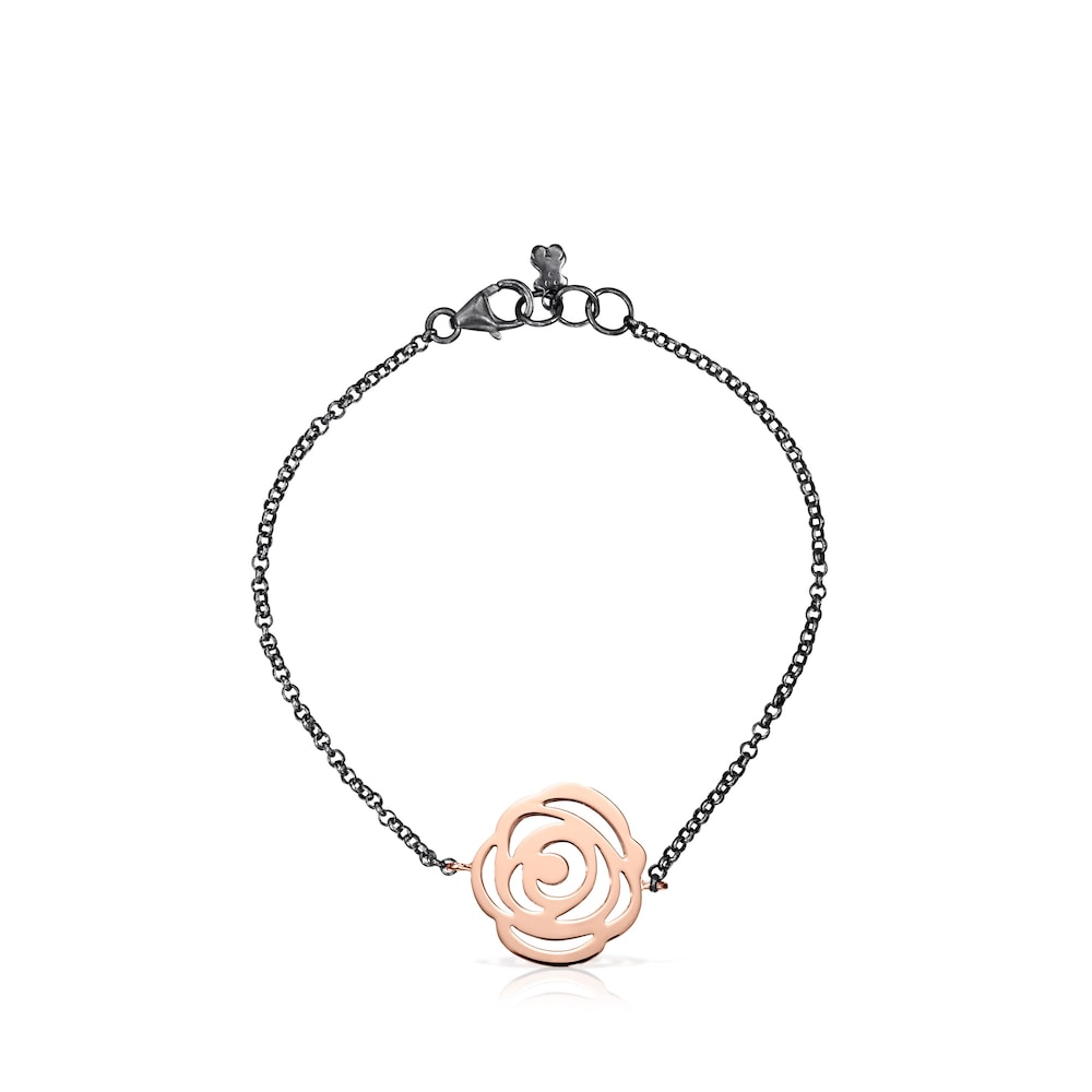 Pulsera Rosa de Abril con ba&ntilde;o de oro rosa 18 kt sobre plata