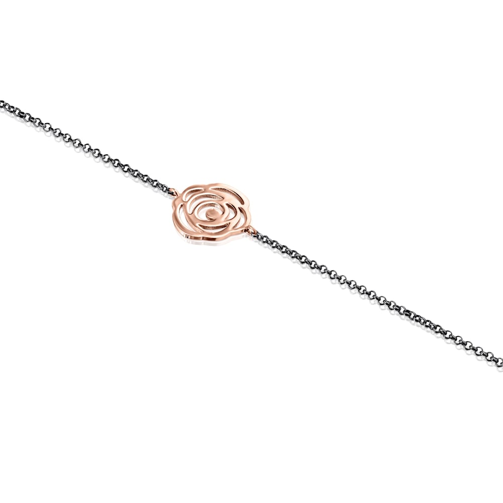 Pulsera Rosa de Abril con ba&ntilde;o de oro rosa 18 kt sobre plata