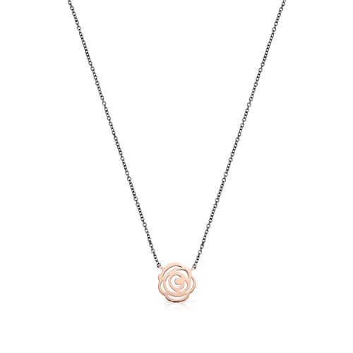 Collar con baño de oro rosa 18 kt sobre plata y plata pavonada Rosa de Abril