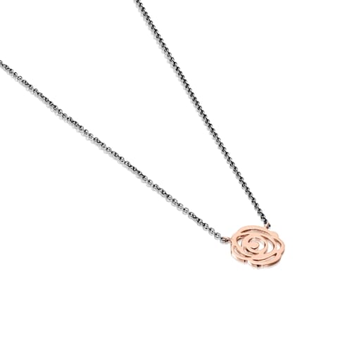 Collar con baño de oro rosa 18 kt sobre plata y plata pavonada Rosa de Abril