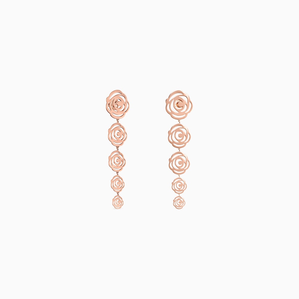 Pendientes largos con ba&ntilde;o de oro rosa 18 kt sobre plata Rosa de Abril