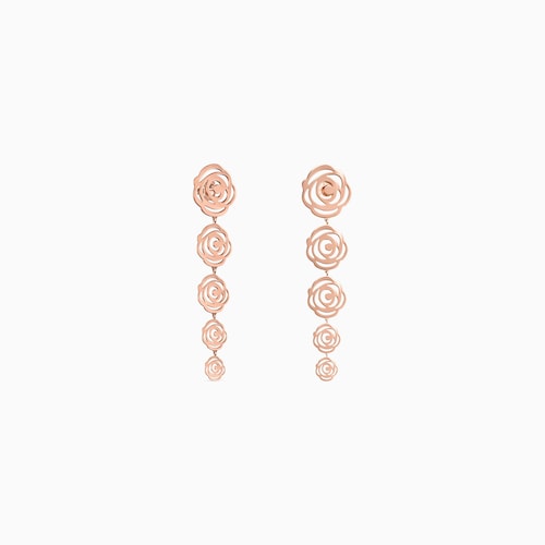 Pendientes largos con ba&ntilde;o de oro rosa 18 kt sobre plata Rosa de Abril