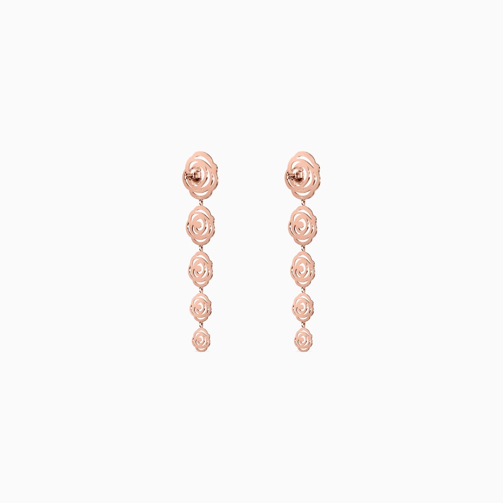Pendientes largos con ba&ntilde;o de oro rosa 18 kt sobre plata Rosa de Abril